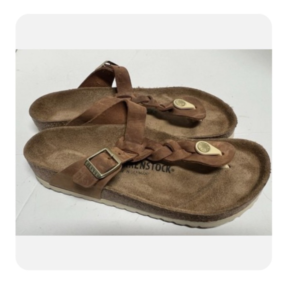 Birkenstock Gizeh Braided 38 Brown Leather Sandals - Cognac